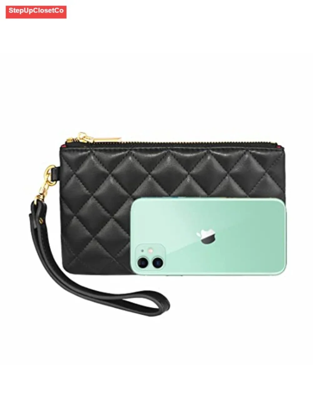 Genuine Leather Zip Wristlet Pouch Clutch with Card Slots Phone Wallet